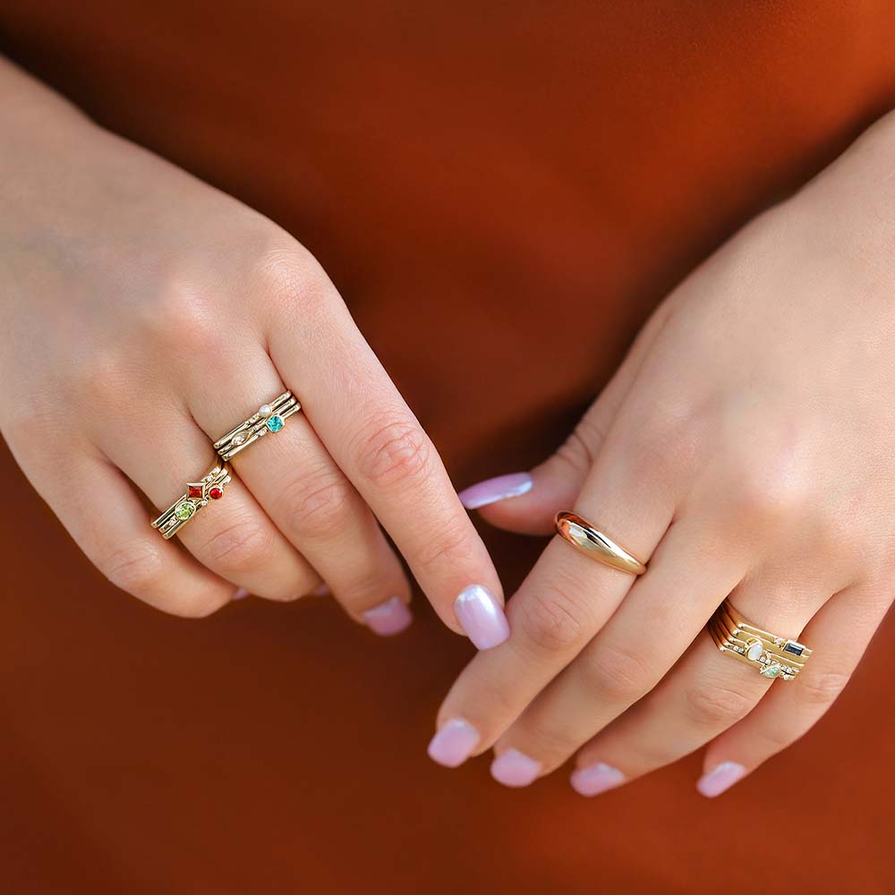 0,01 Karat Pırlanta Peridot Taşlı Yüzük