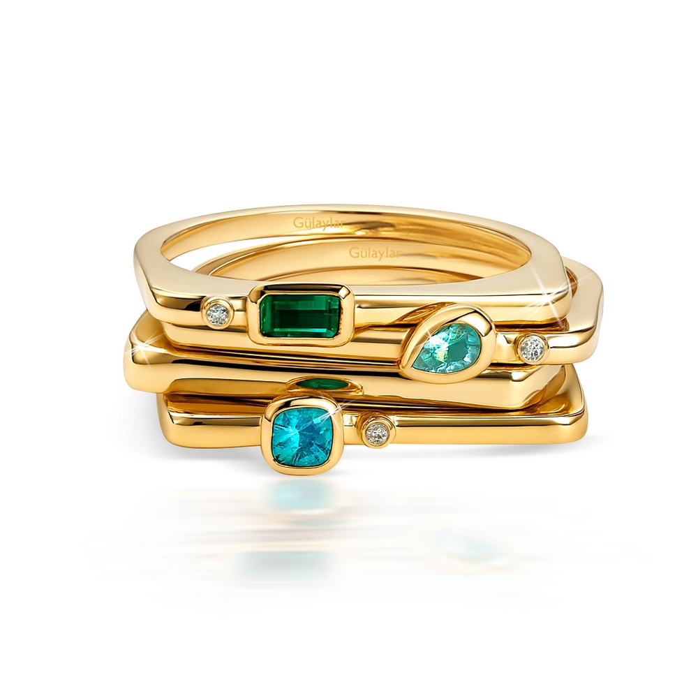 0,10 Karat Pırlanta Akuamarin Taşlı Yüzük