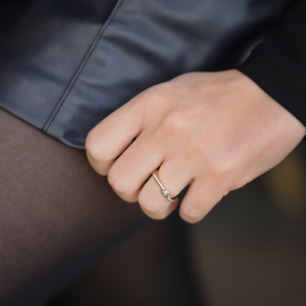 0,10 Karat Pırlanta Akuamarin Taşlı Yüzük