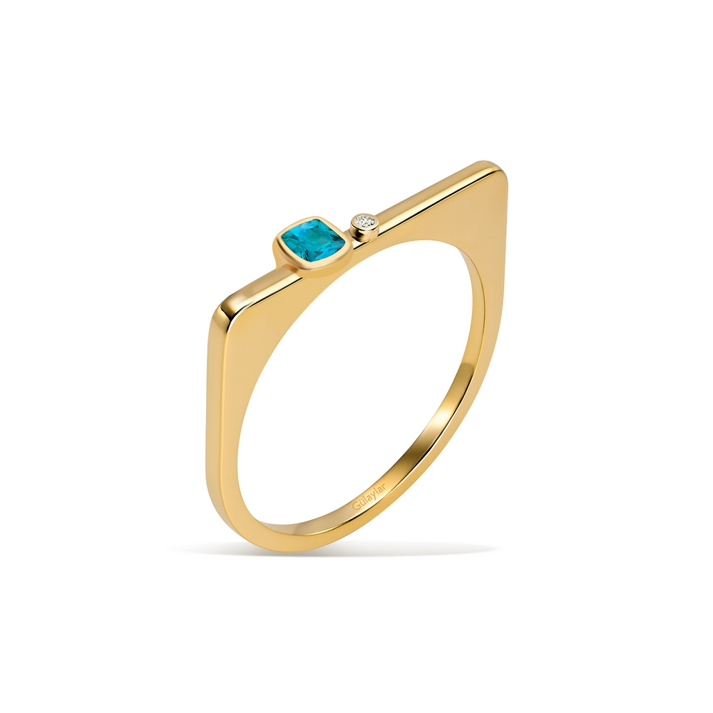 0,02 Karat Pırlanta Mavi Topaz Taşlı Yüzük