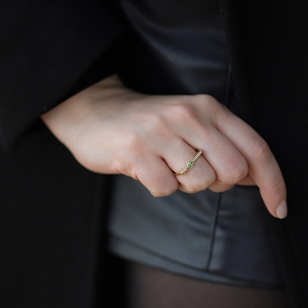 0,01 Karat Pırlanta Peridot Taşlı Yüzük