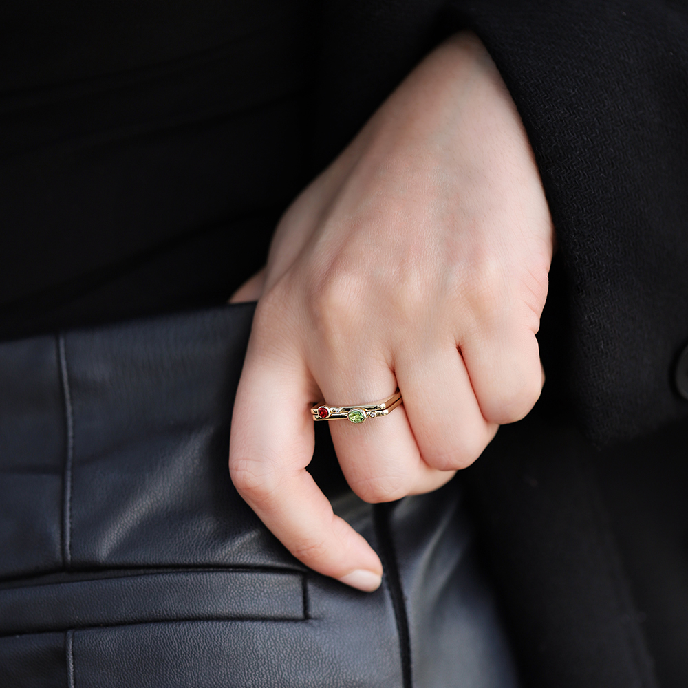 0,01 Karat Pırlanta Peridot Taşlı Yüzük