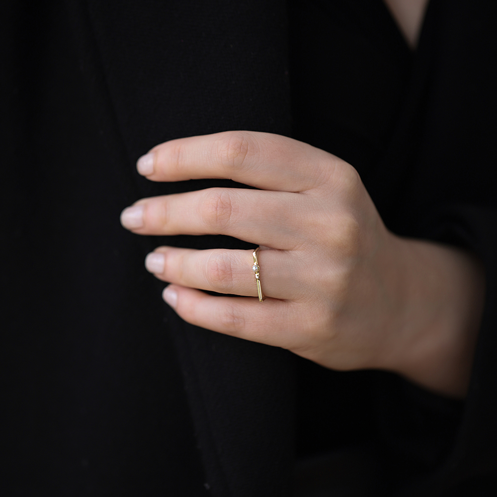 0,01 Karat Pırlanta İnci Taşlı Yüzük