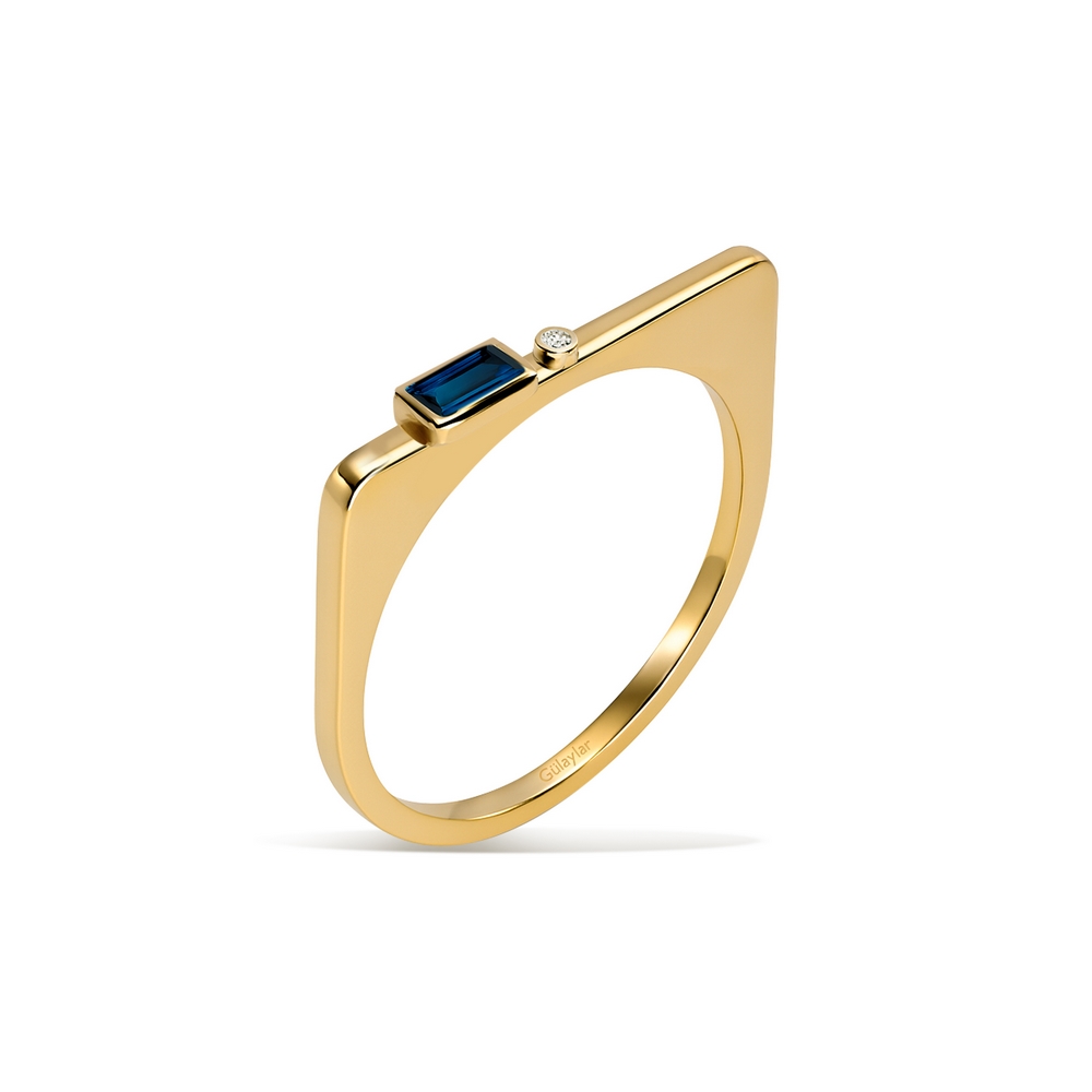 0,11 Karat Pırlanta Mavi Safir Taşlı Yüzük