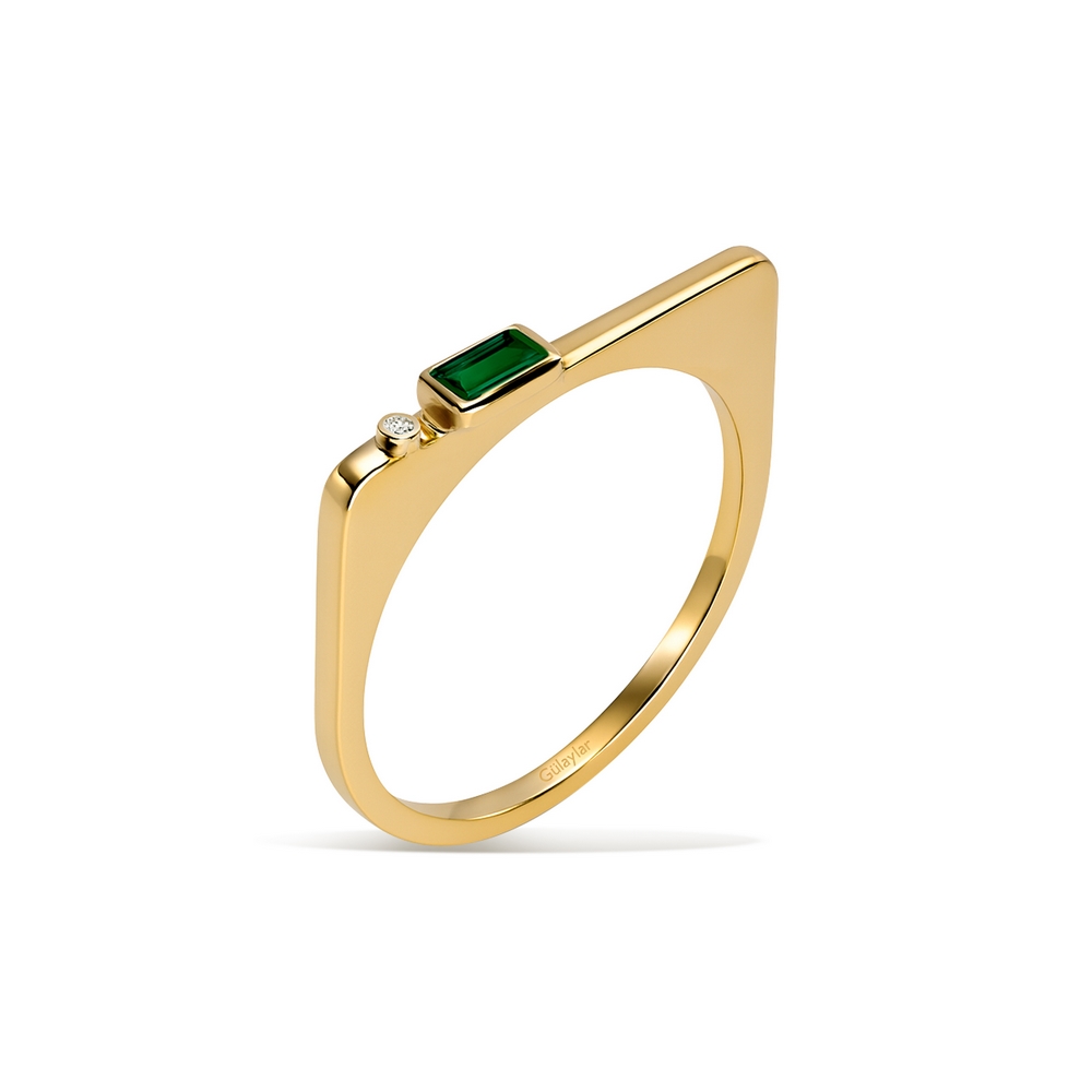 0,09 Karat Pırlanta Zümrüt Taşlı Yüzük