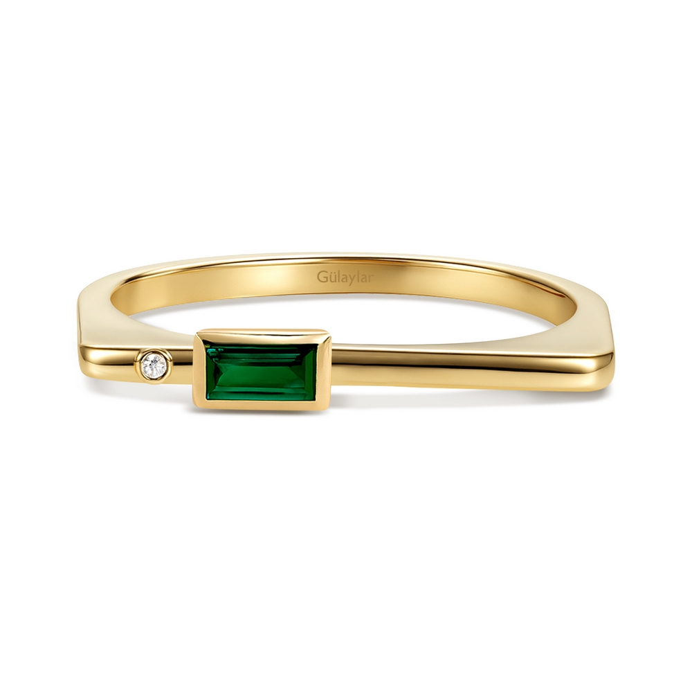 0,09 Karat Pırlanta Zümrüt Taşlı Yüzük