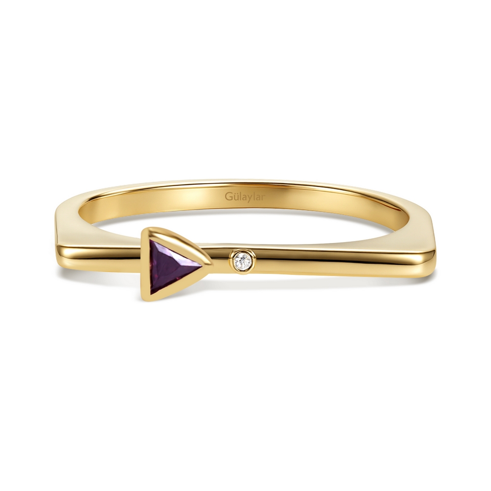 0,16 Karat Pırlanta Ametist Taşlı Yüzük