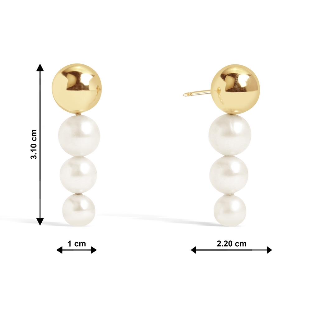 14 Ayar Sarı Altın İnci Küpe
