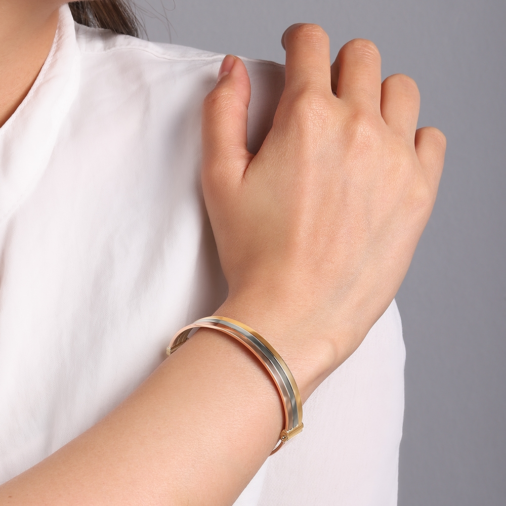 14 Ayar 3 Renkli Altın Kelepçe Bilezik