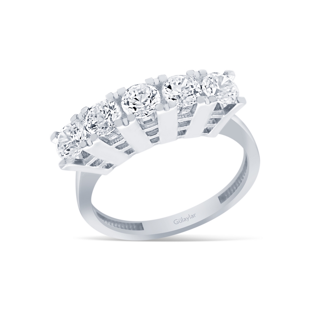 14 Ayar Beyaz Altın Beştaş Yüzük