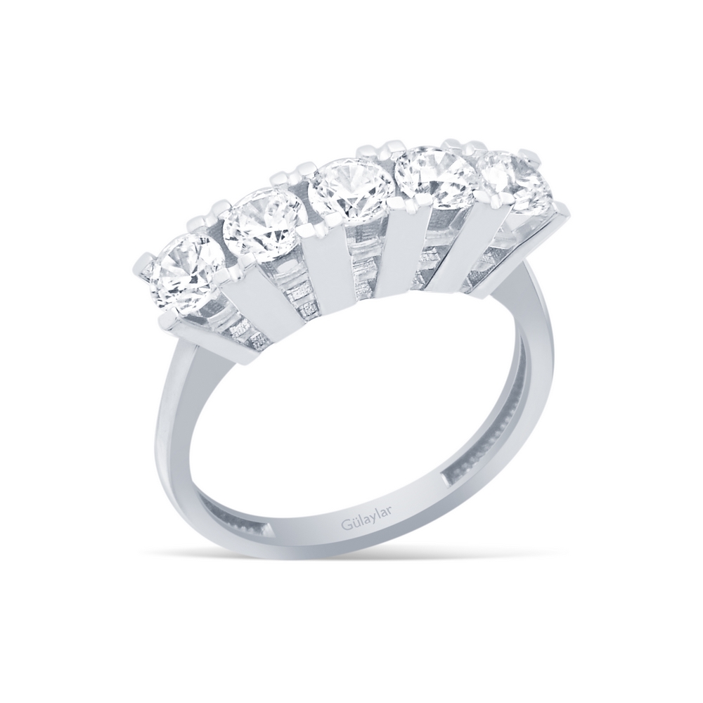 14 Ayar Beyaz Altın Beştaş Yüzük