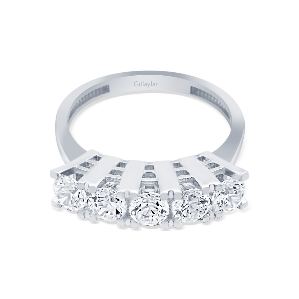 14 Ayar Beyaz Altın Beştaş Yüzük