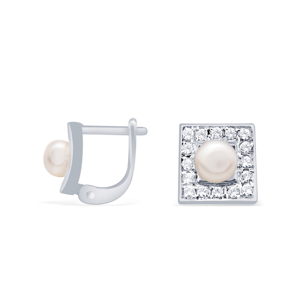 14 Ayar Beyaz Altın İnci Küpe