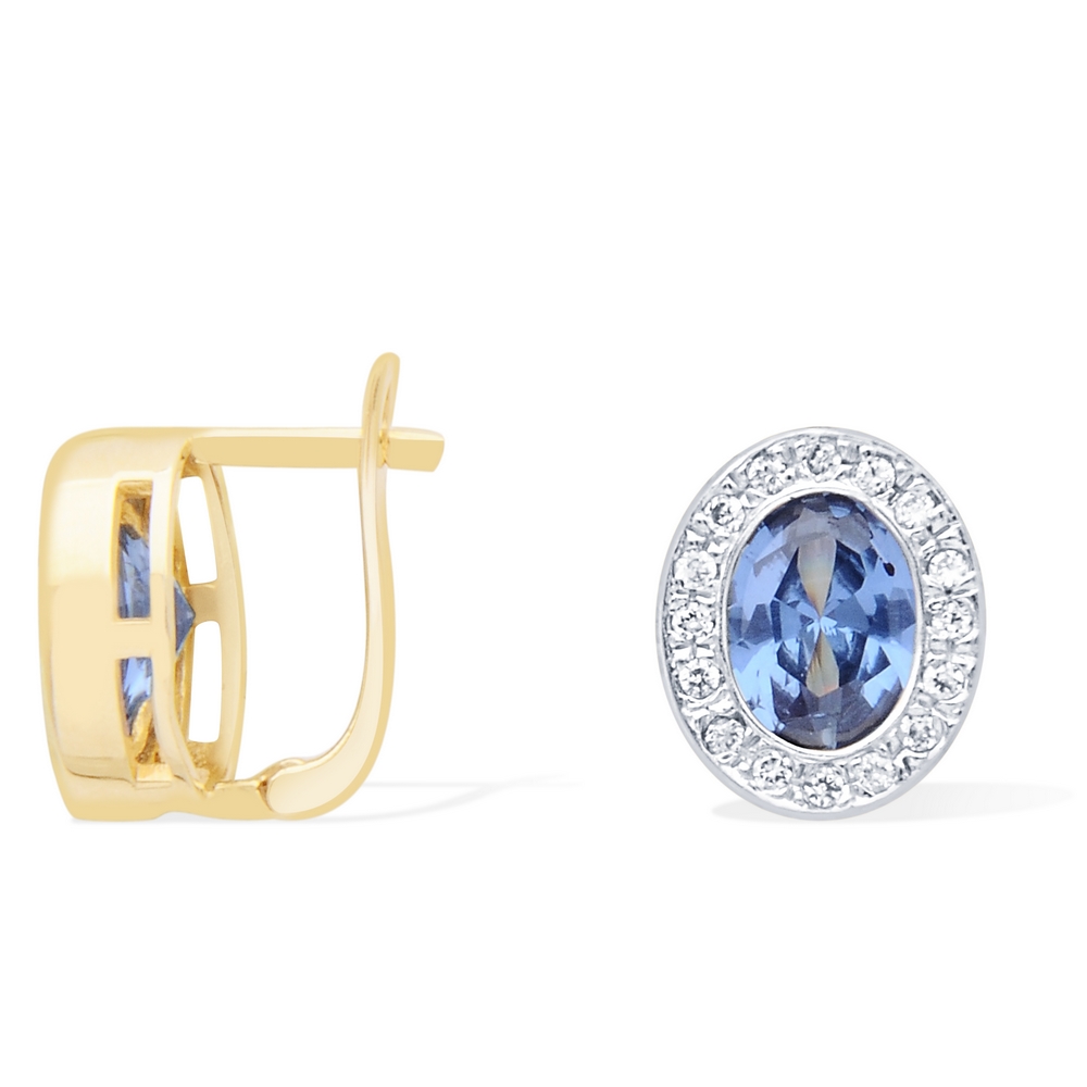 14 Ayar Beyaz Altın Mavi Taşlı J Küpe
