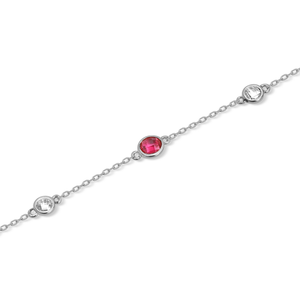 14 Ayar Beyaz Altın Kırmızı Taşlı Halhal