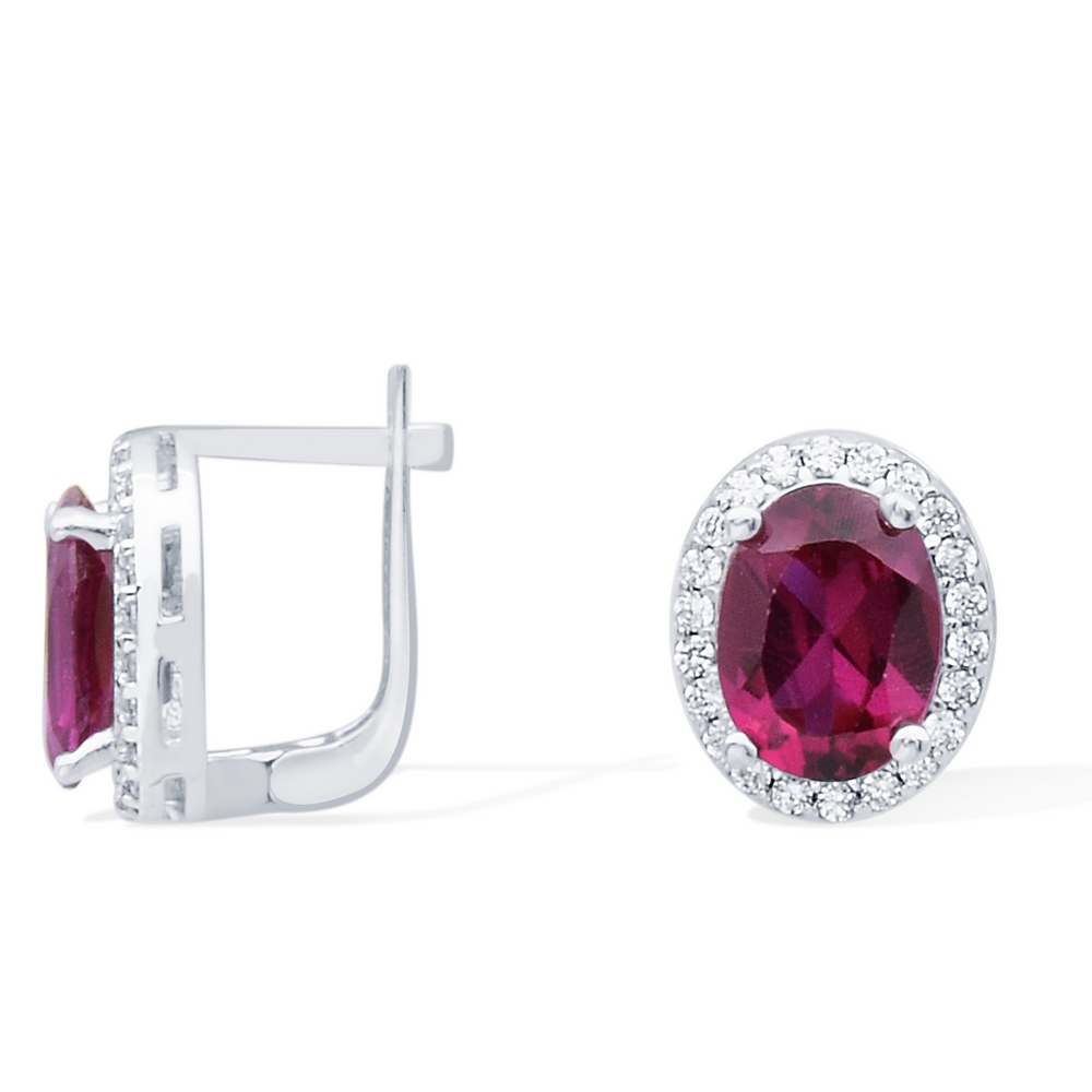 14 Ayar Beyaz Altın Pembe Taşlı Küpe