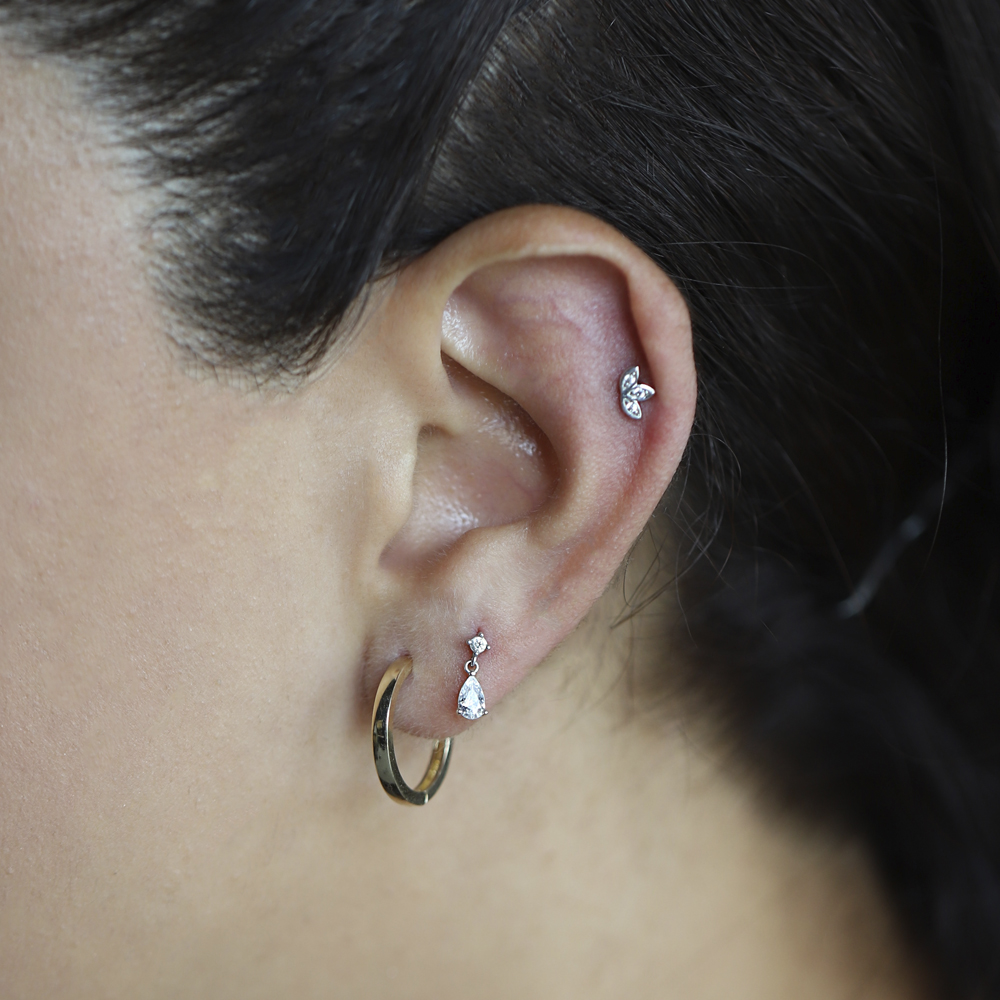 14 Ayar Beyaz Altın Lotus Tragus Piercing