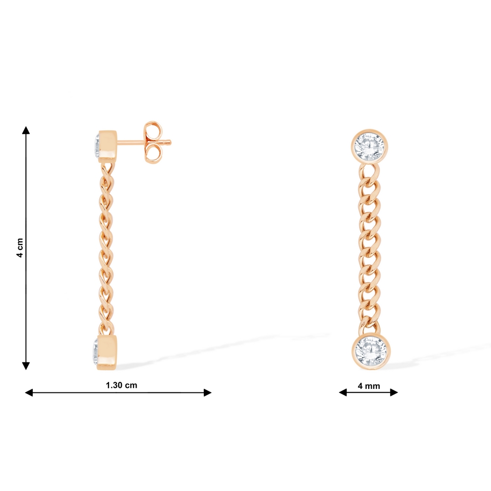 14 Ayar Rose Altın Sallantılı Zincir Küpe