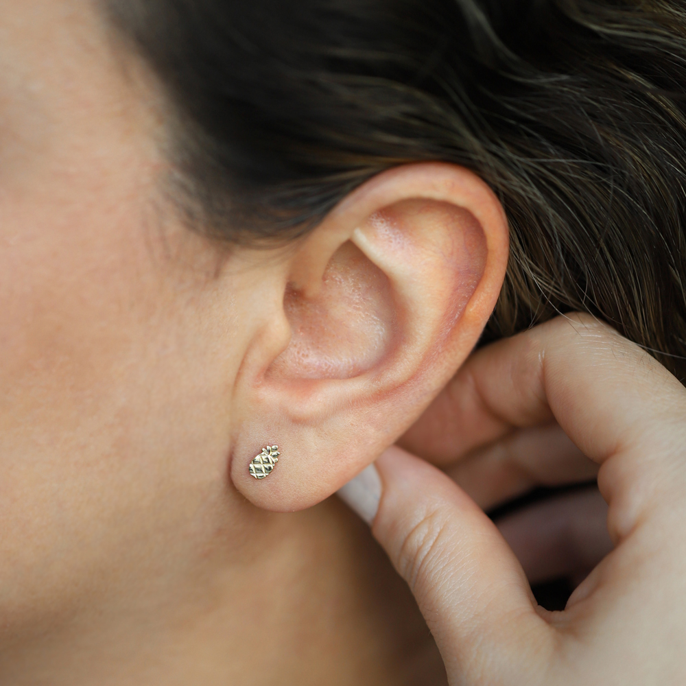 14 Ayar Sarı Altın Ananas Minimal Küpe