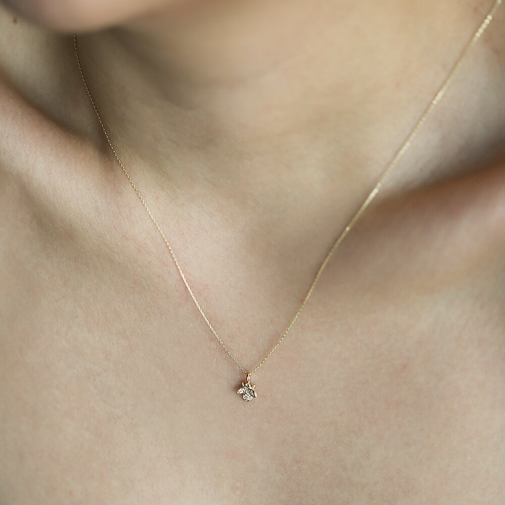 14 Ayar Sarı Altın Arı Minimal Kolye