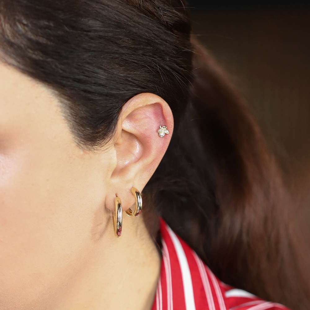 14 Ayar Sarı Altın Taşlı Tragus Piercing