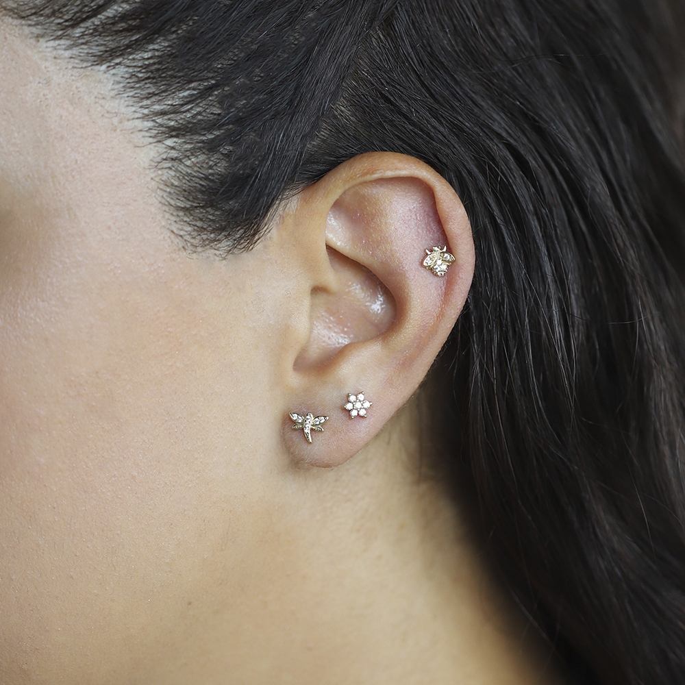 14 Ayar Sarı Altın Taşlı Tragus Piercing