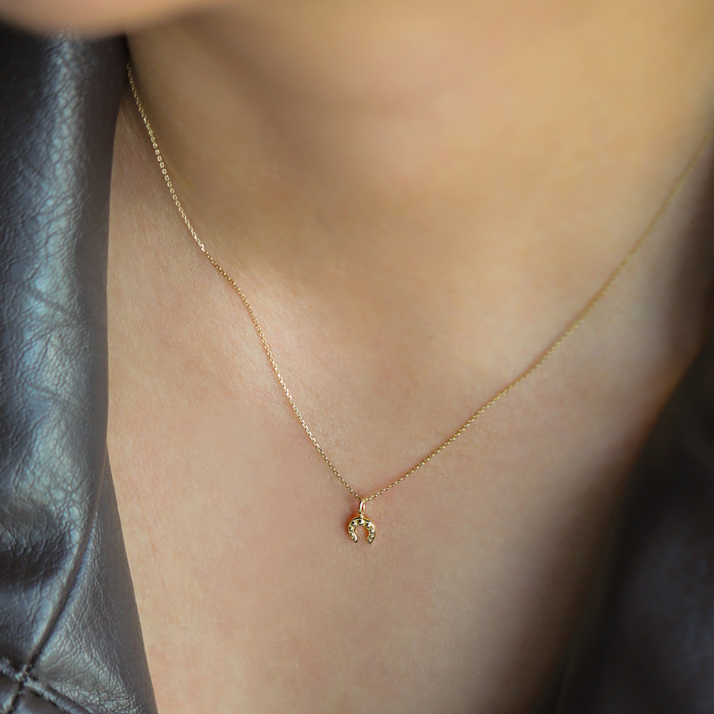 14 Ayar Sarı Altın At Nalı Minimal Kolye