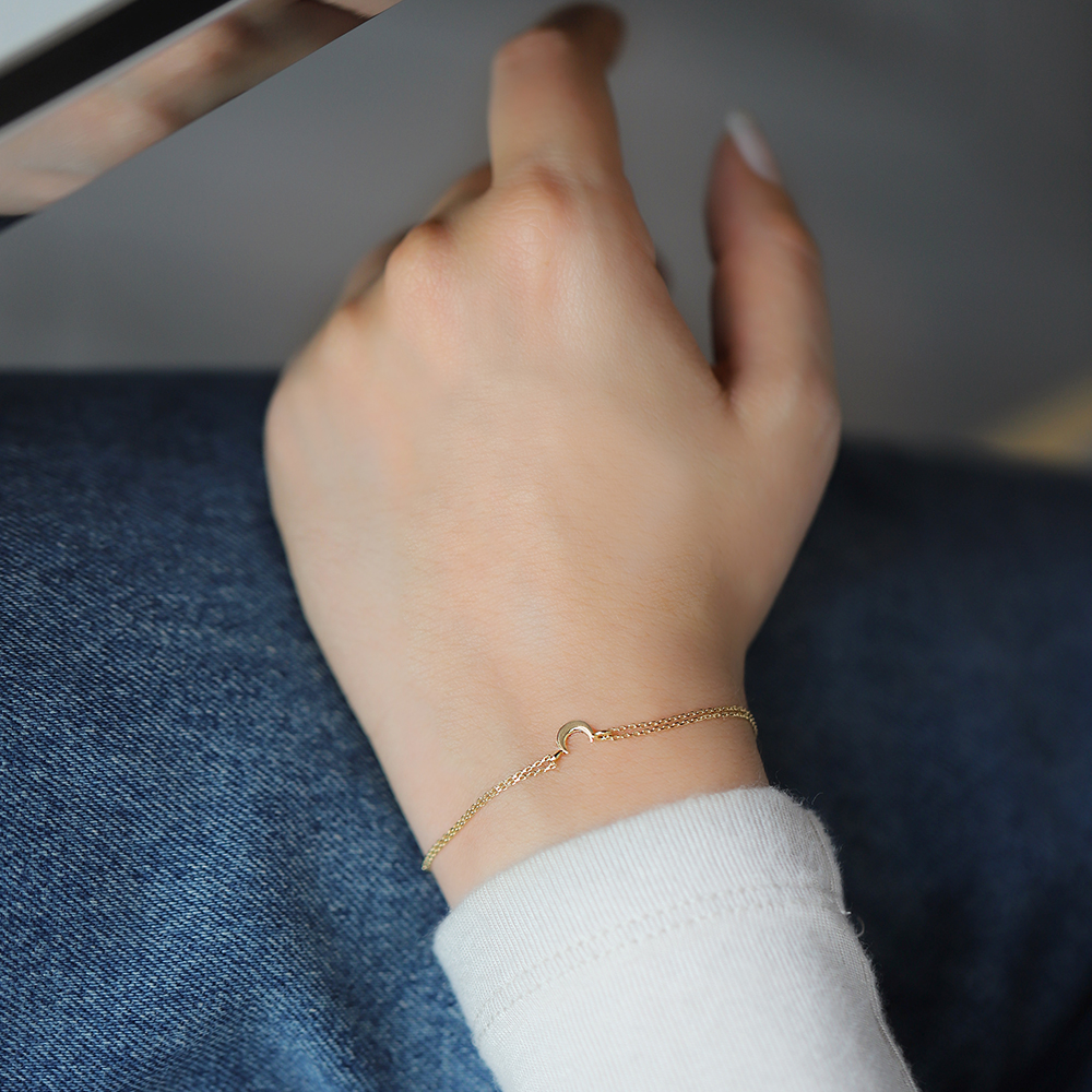 14 Ayar Sarı Altın Ay Minimal Bileklik