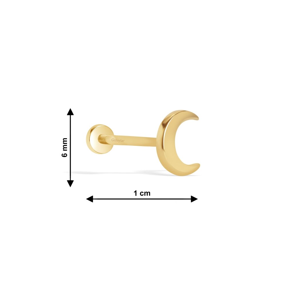14 Ayar Sarı Altın Ay Figürlü Piercing