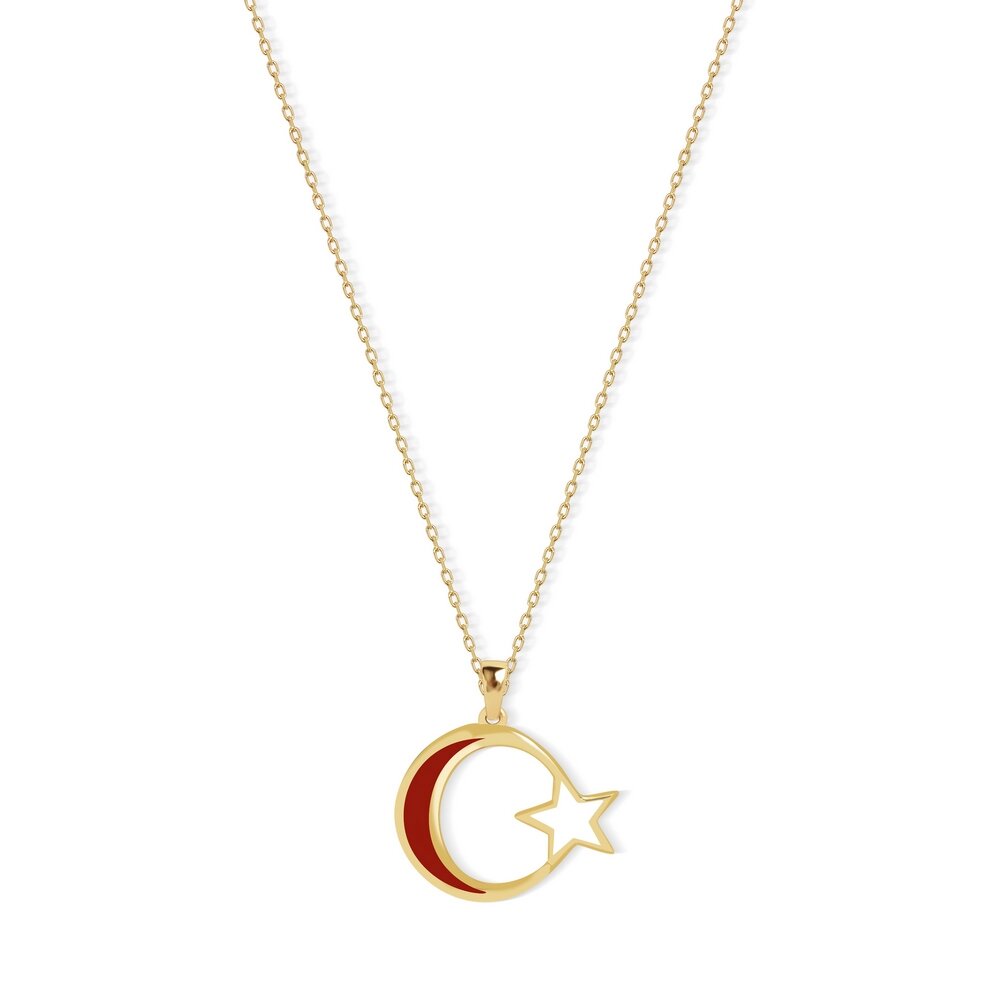14 Ayar Sarı Altın Ayyıldız Figürlü Kolye