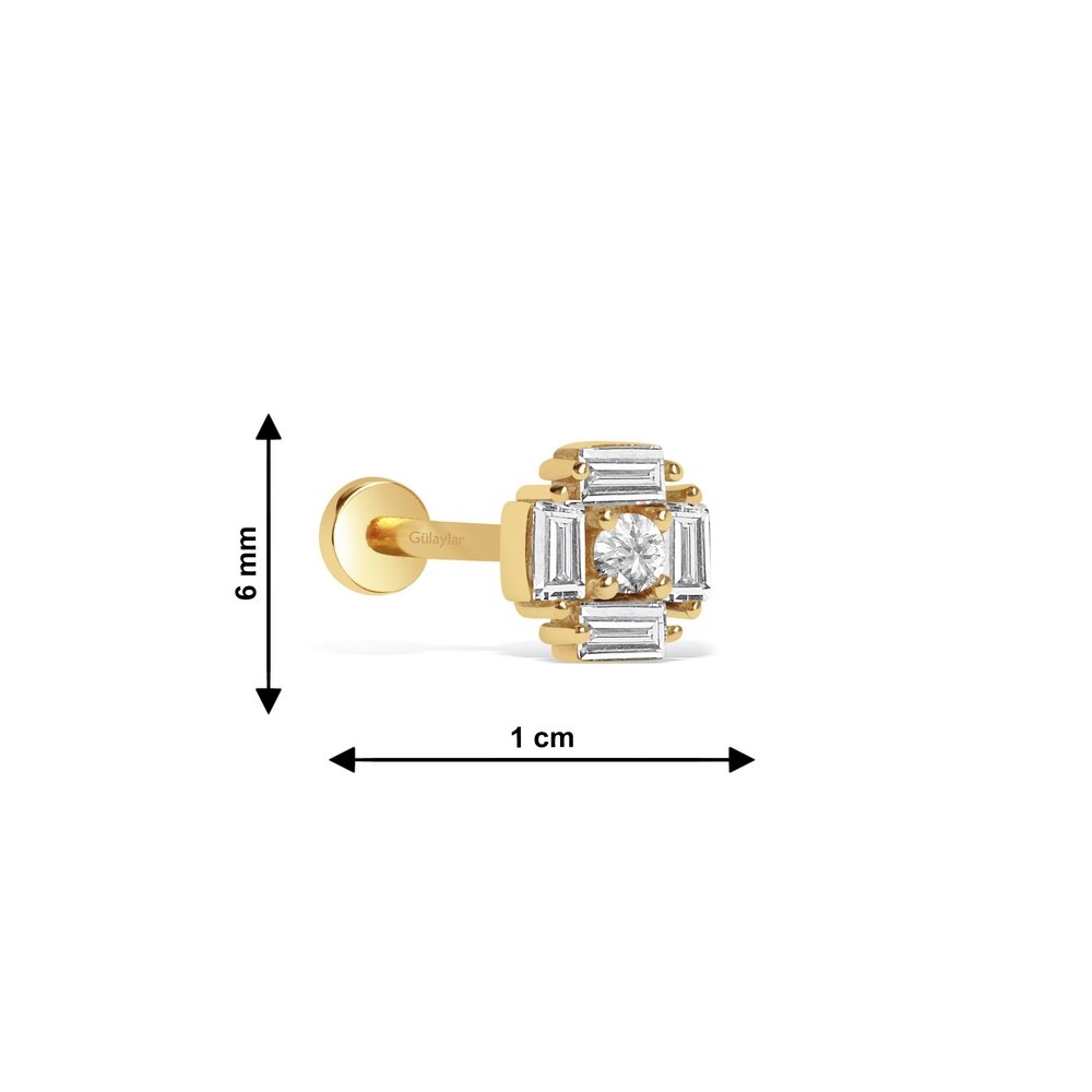 14 Ayar Sarı Altın Baget Tragus Piercing