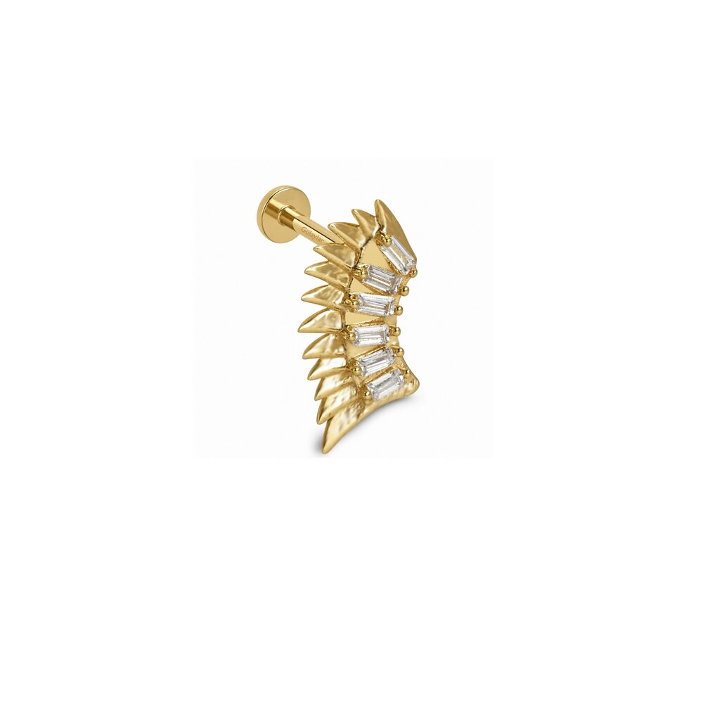 14 Ayar Sarı Altın Baget Taşlı Tragus Piercing