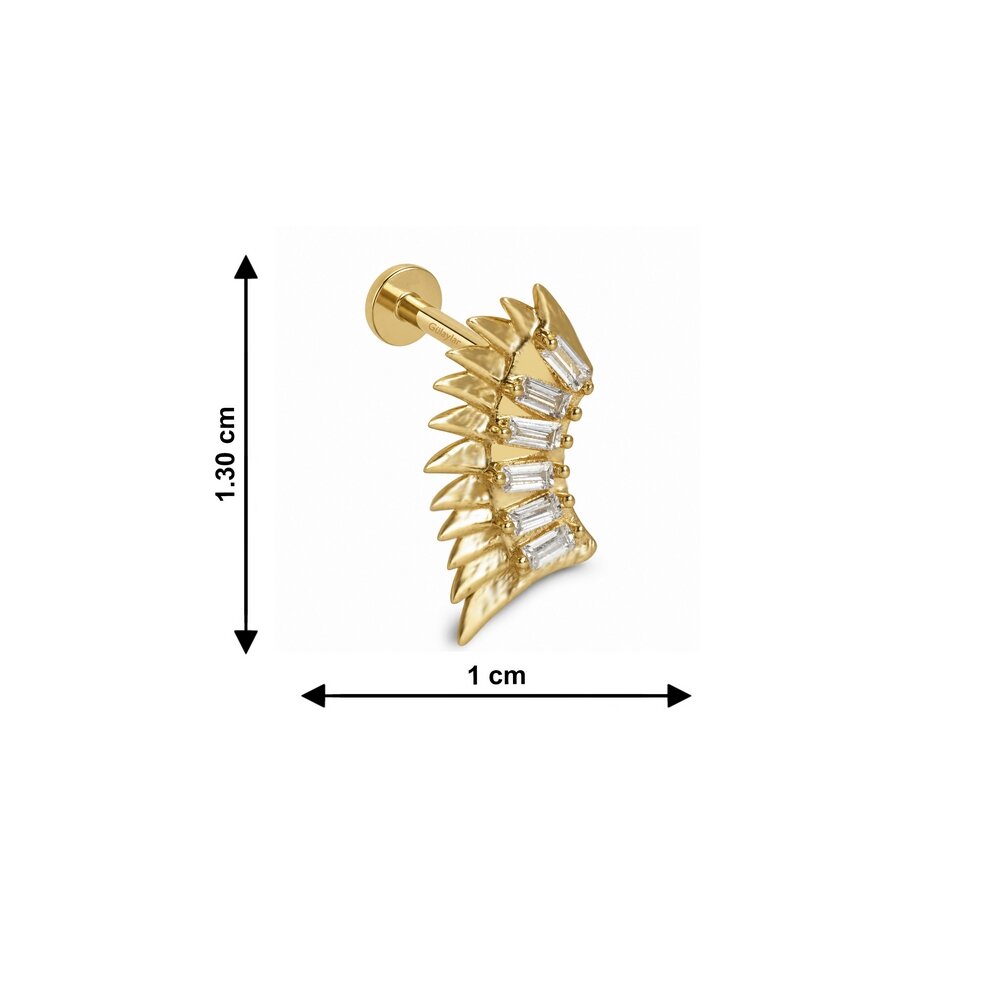 14 Ayar Sarı Altın Baget Taşlı Tragus Piercing
