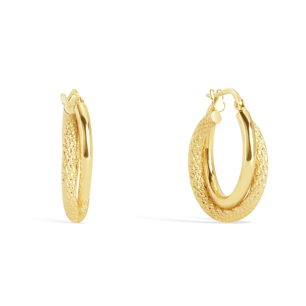 14 Ayar Sarı Altın Balık Sırtı İkili Halka Küpe