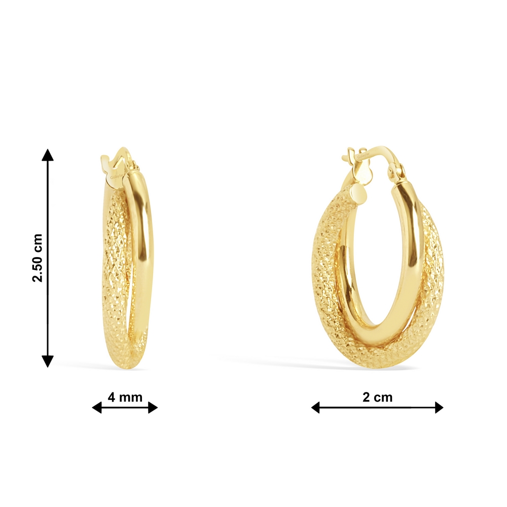 14 Ayar Sarı Altın Balık Sırtı İkili Halka Küpe