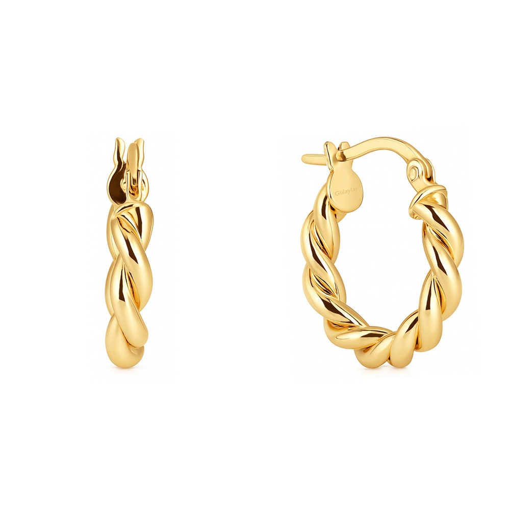 14 Ayar Sarı Altın Burgu Halka Küpe