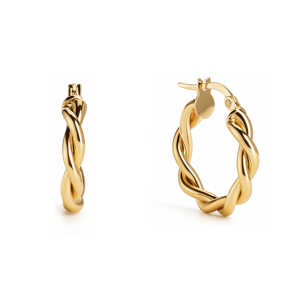 14 Ayar Sarı Altın Burgu Halka Küpe