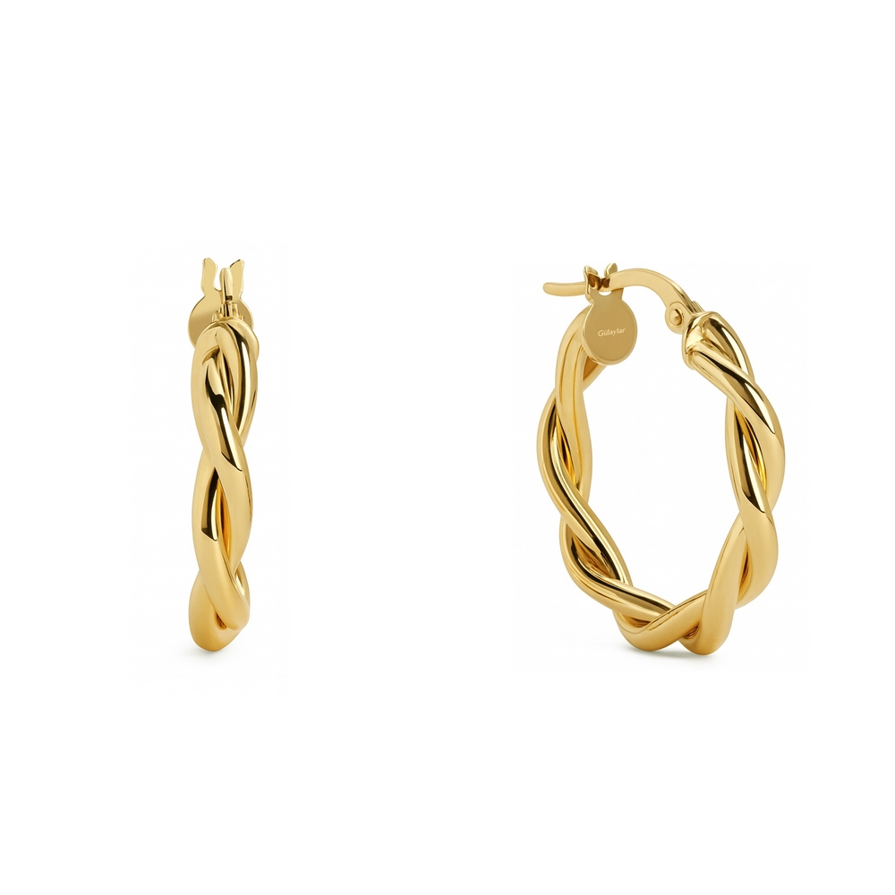 14 Ayar Sarı Altın Burgu Halka Küpe