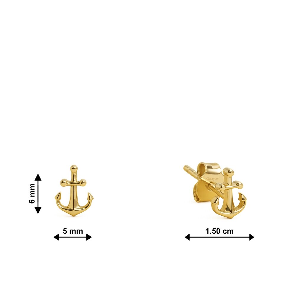 14 Ayar Sarı Altın Çapa Minimal Küpe