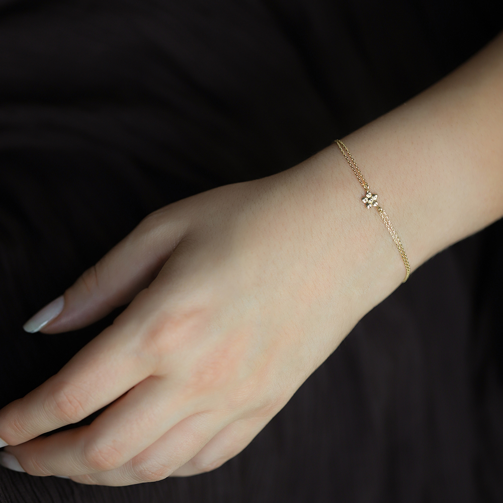 14 Ayar Sarı Altın Çiçek Minimal Bileklik