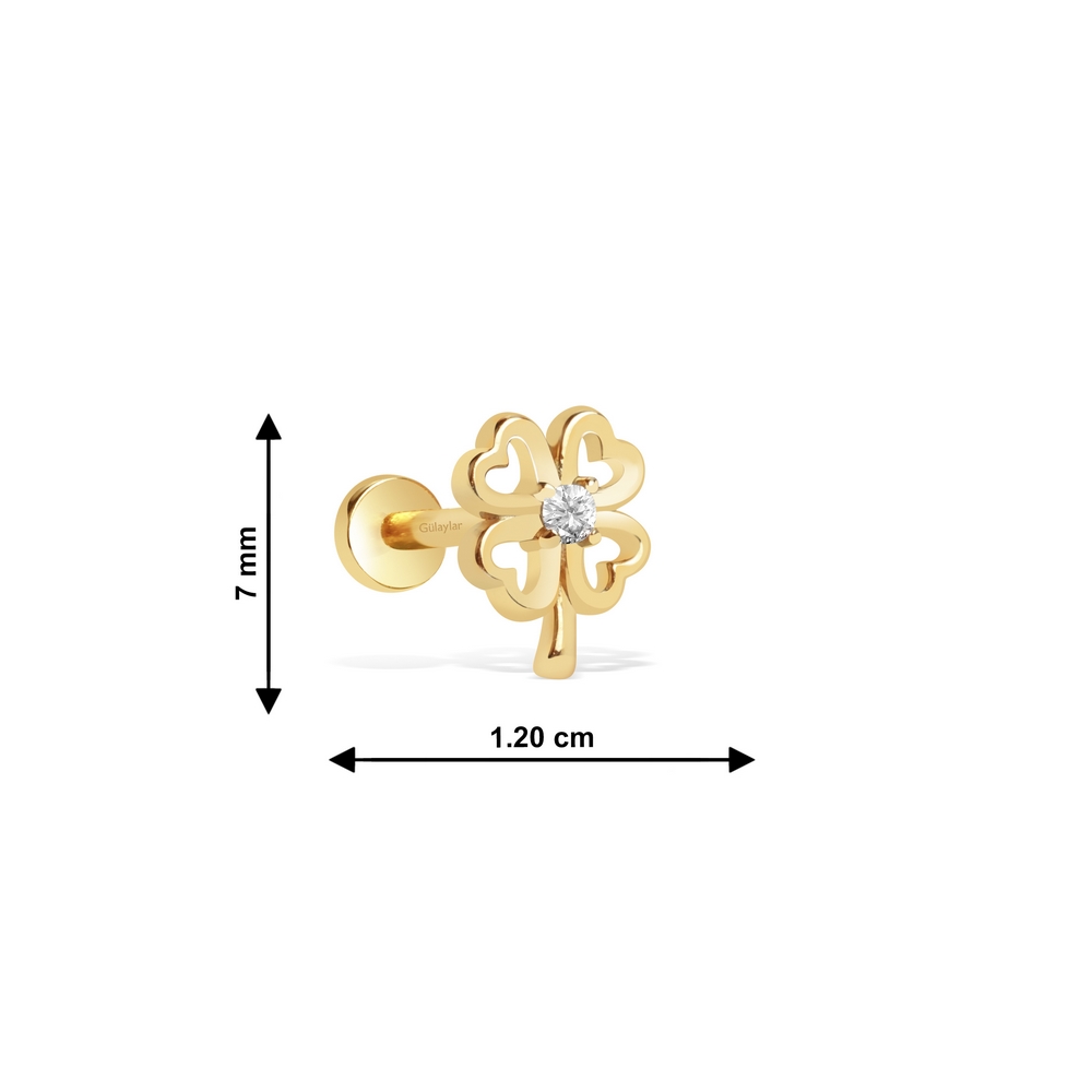14 Ayar Sarı Altın Yonca Tragus Piercing