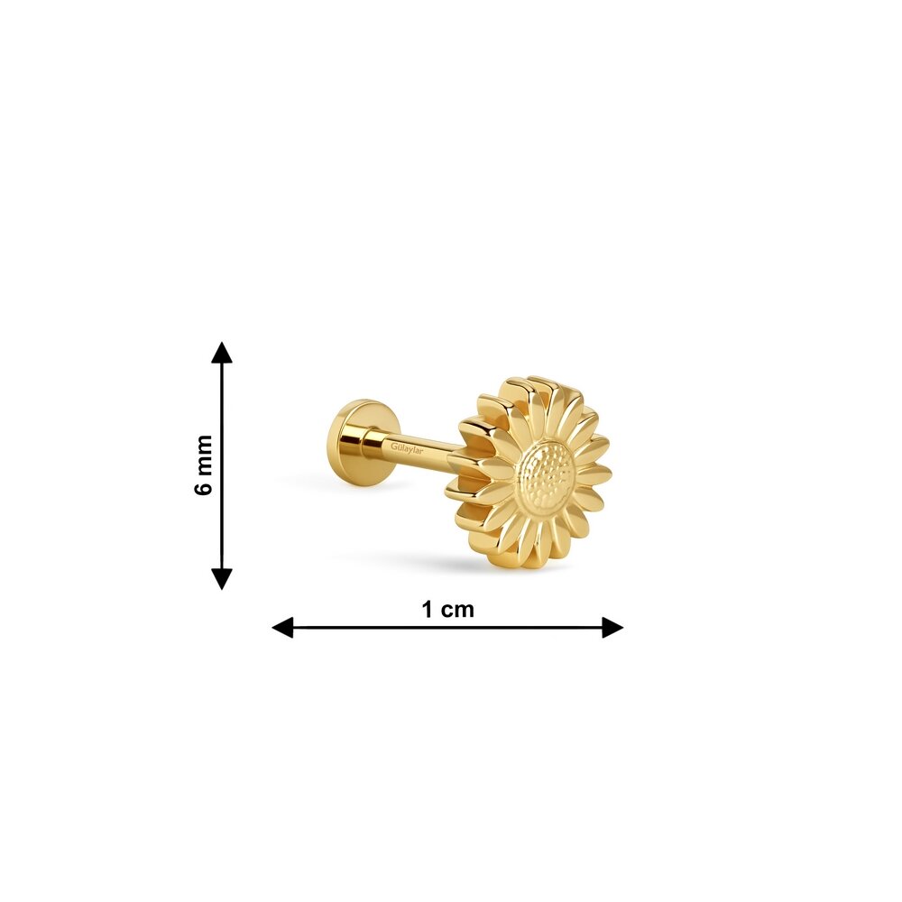 14 Ayar Sarı Altın Çiçek Tragus Piercing