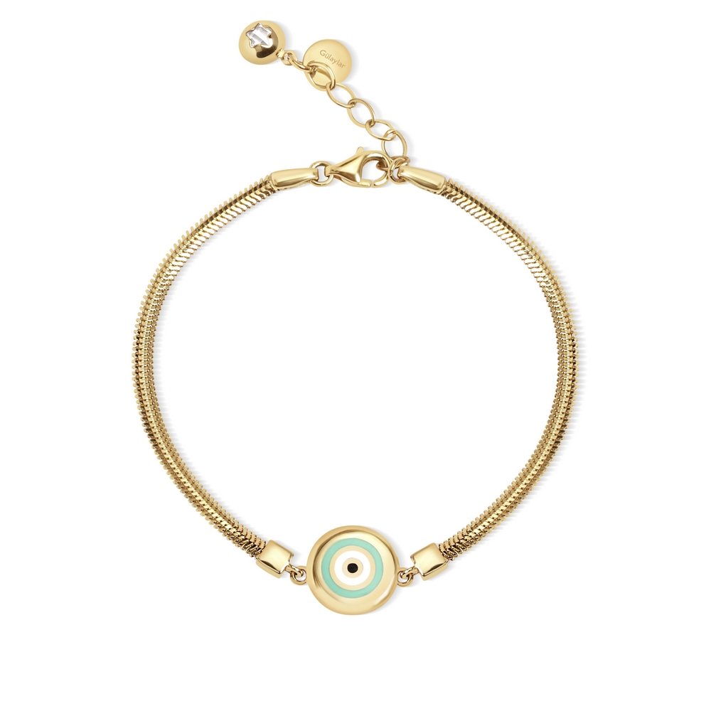 14 Ayar Sarı Altın Çift Taraflı Nazar Boncuklu Bileklik