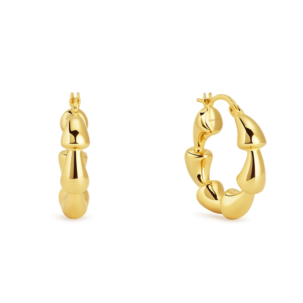 14 Ayar Sarı Altın Dalga Halka Küpe