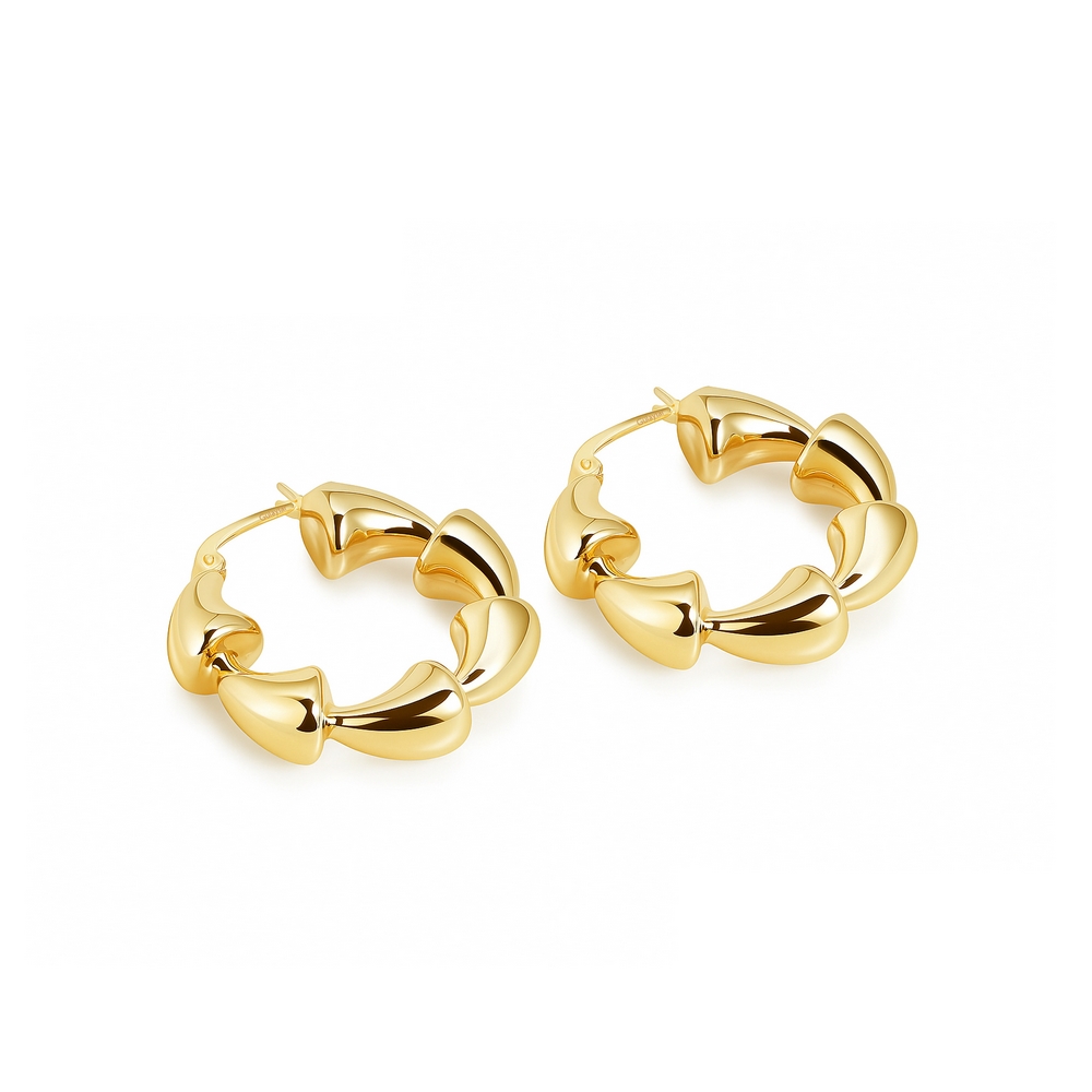 14 Ayar Sarı Altın Dalga Halka Küpe