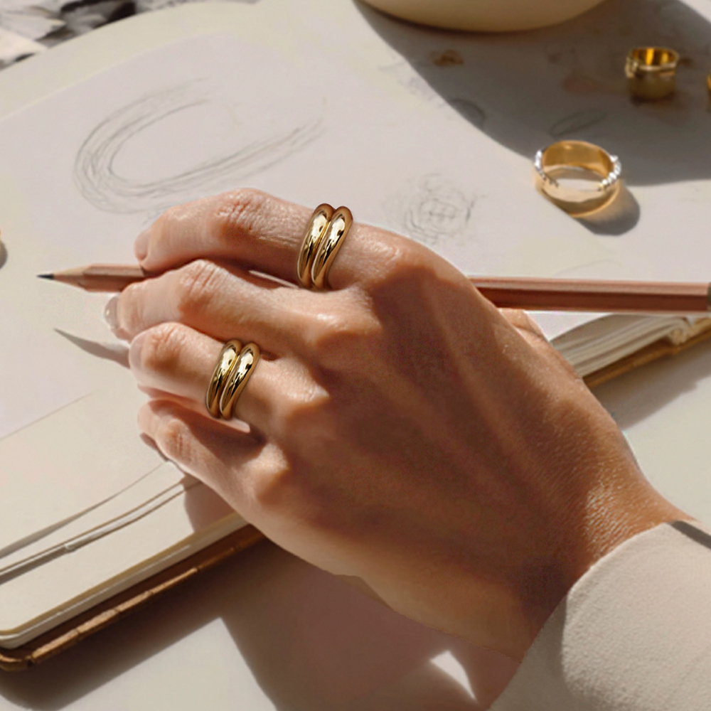 14 Ayar Sarı Altın Dalga Yüzük