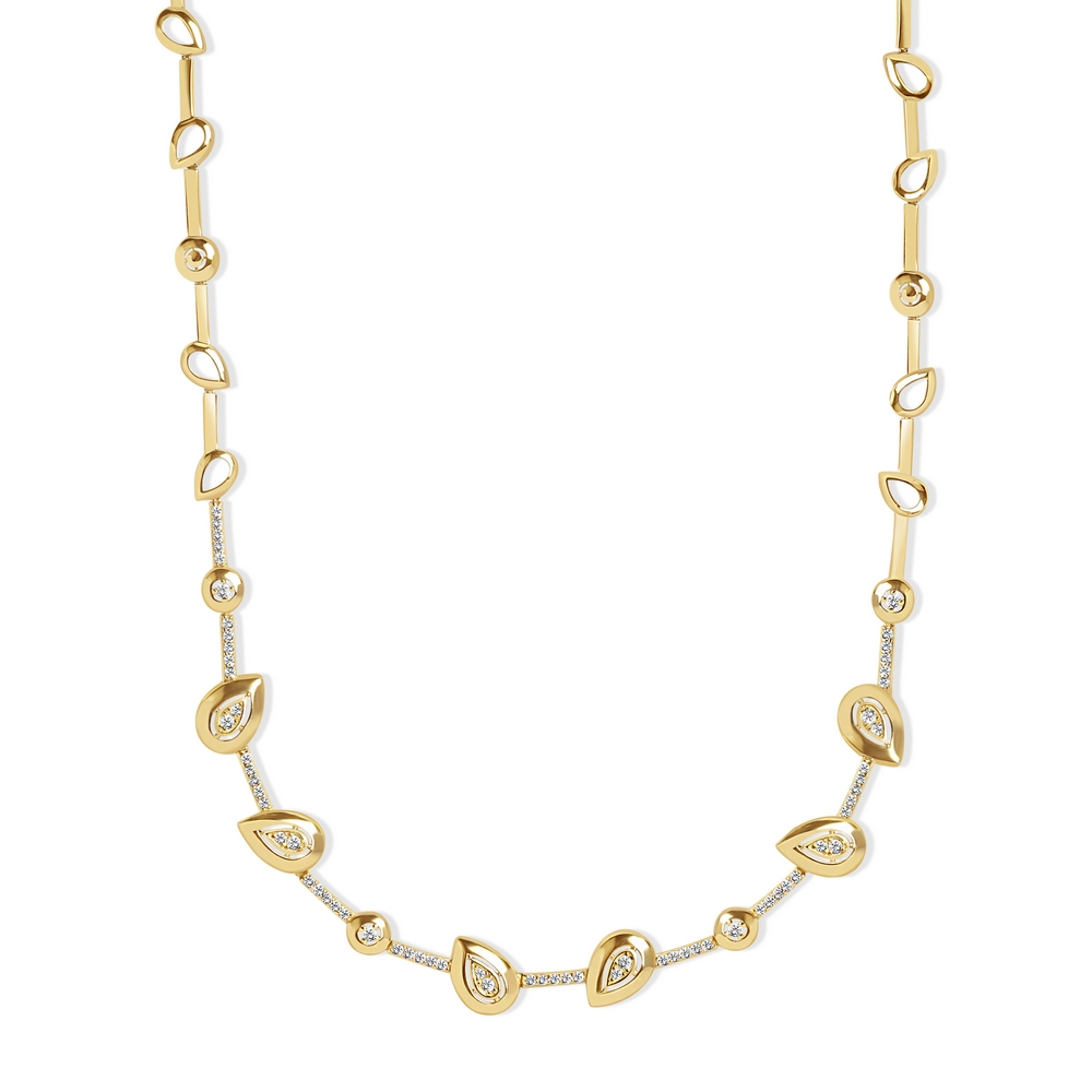 14 Ayar Sarı Altın Damla Taşlı Gerdanlık Kolye