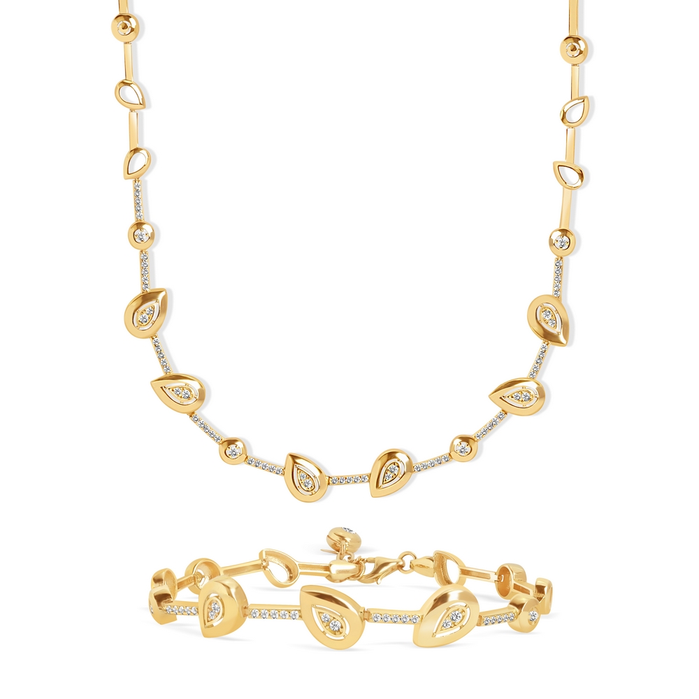 14 Ayar Sarı Altın Damla Taşlı Gerdanlık Kolye