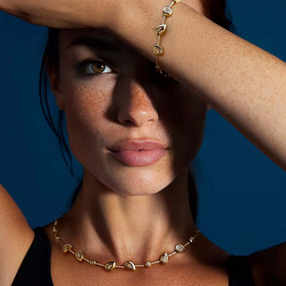 14 Ayar Sarı Altın Damla Taşlı Gerdanlık Kolye