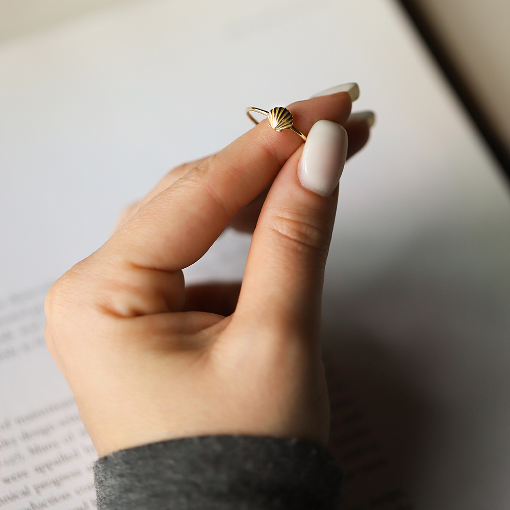 14 Ayar Sarı Altın Deniz Kabuğu Minimal Yüzük